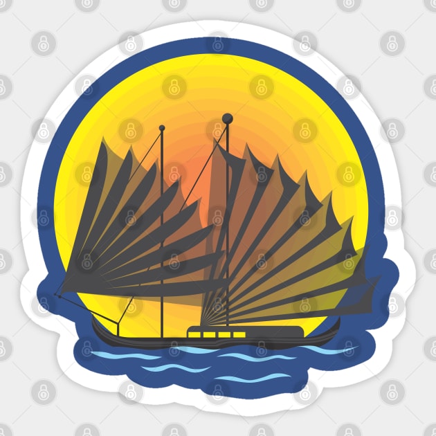 Sailing Boat Under Moon Light Sticker by dihart